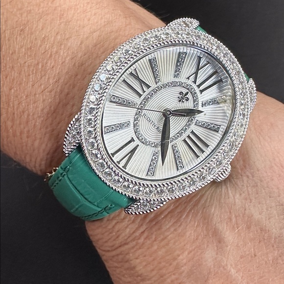 Judith Ripka Silver Crystal Watch with Green Strap main image 4